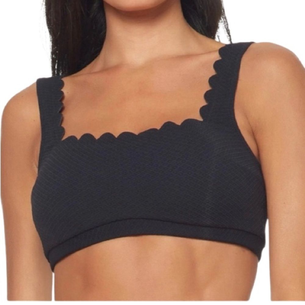 NWT Jessica Simpson Black Scalloped Bralette Bikini Top Square Neck Women XL